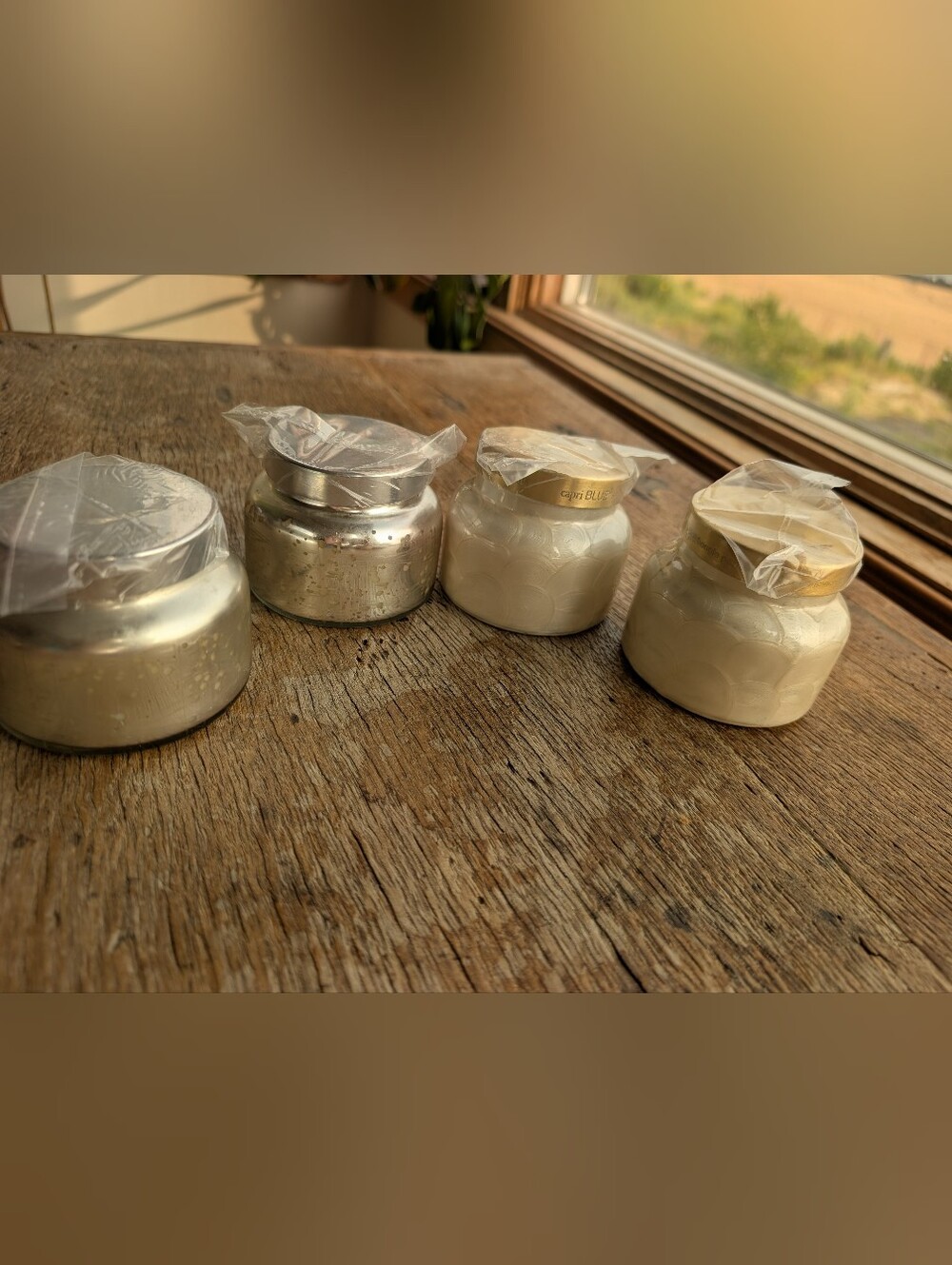 Anthropologie 4 Volcano White & Silver Jar Candle Set